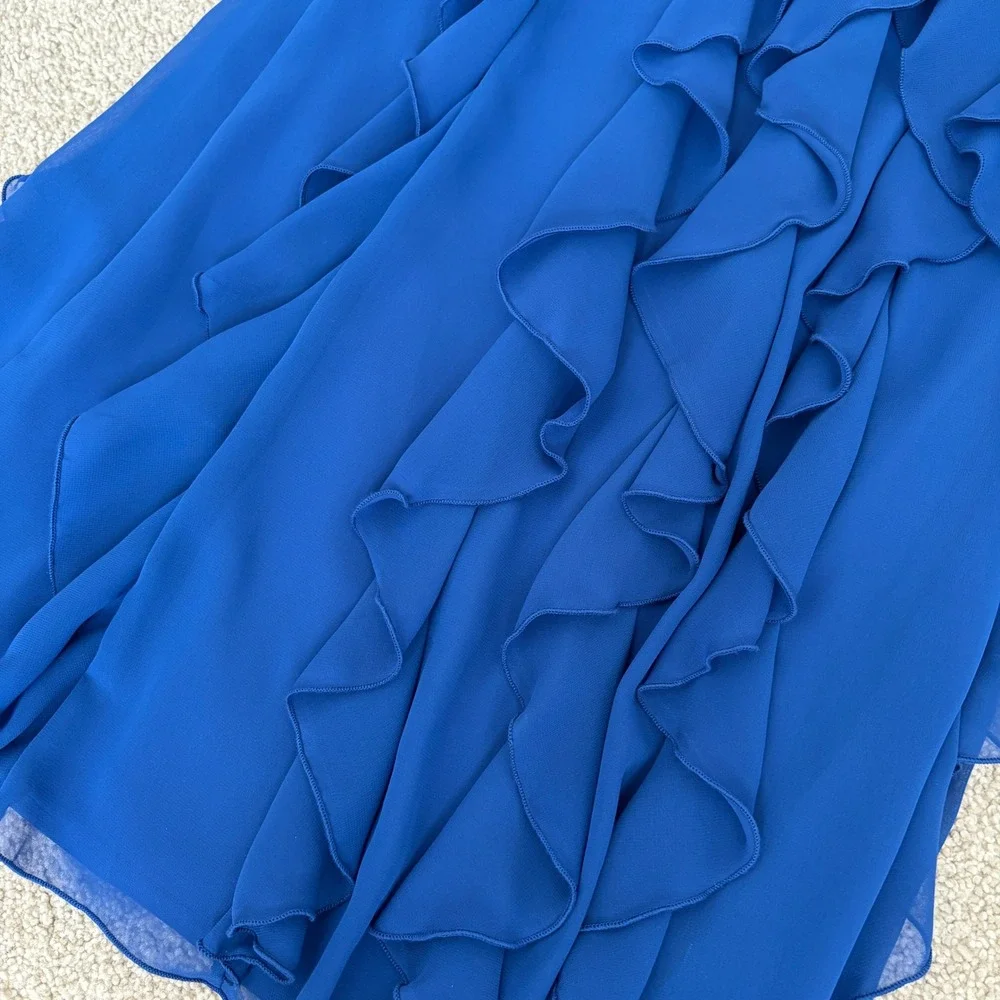 Joseph Ribkoff Y2K Ruffle Cocktail Dress Womens 6 Blue Empire Waist - Picture 3 of 9